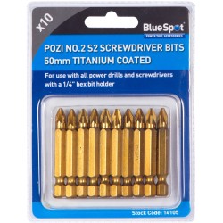 Blue Spot Tools POZI PZ2 Titanium Coated Power Bit 50mm 10pc Set 14105 Bluespot