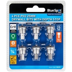 Blue Spot Tools PH2 Drywall Plasterboard Screw 6pc Depth Stop Bit Set 14119