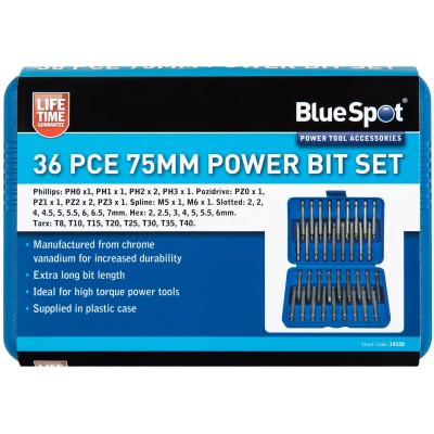 Blue Spot Tools Power Screw Driving 36pc Long Hex Bit Set 14150 Bluespot