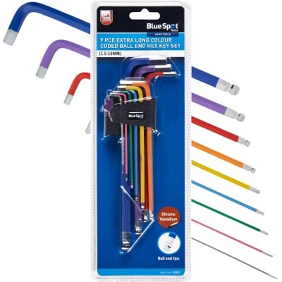 Blue Spot Tools Long Colour Coded Ball End Hex Key Set 15301 Bluespot