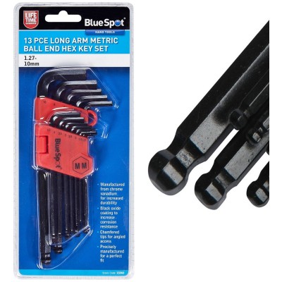 Blue Spot Tools Long Arm Metric Ball End Hex Key 13pc Set 15303 Bluespot