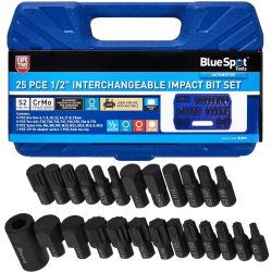 Blue Spot Tools 25 Piece 1/2" Interchangeable Impact Bit Set (H6-H19) (T30-T70) (M6-M18) 01494