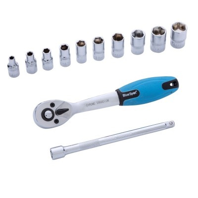 Blue Spot 1/4 inch Socket Set and Ratchet On Rail 01504 1/4"