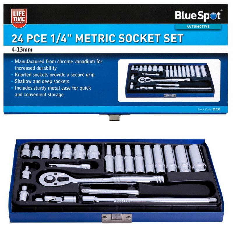 Blue Spot Tools 24 Piece 1/4 inch metric socket set 01531 Bluespot