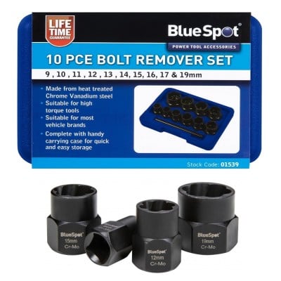 Blue Spot Tools 3/8 inch Damaged Rounded Bolt Nut Remover Socket 10pc Set 01539