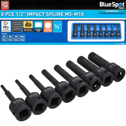 Blue Spot Tools 8 Piece 1/2" Impact Spline Socket Set (M5-M18) 01501