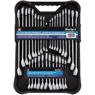 Blue Spot Tools Metric Imperial Mixed Combination Spanner 32pc Set 04112 Bluespot