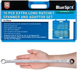 Blue Spot Tools Extra Long Ratchet Ring Spanner and Adaptor Set 04307 Bluespot