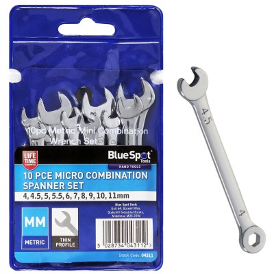 Blue Spot Tools 10pc Micro Combination Spanner Set 4mm to 11mm 04311