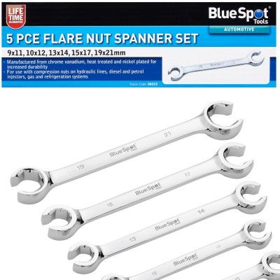 Blue Spot Tools 5pc Flare Nut Spanner Set 9mm to 21mm 04315