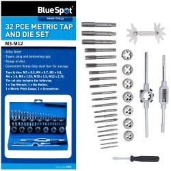 Blue Spot Tools Tap and Die Metric M3 to M12 32pc Set 22301 Bluespot 