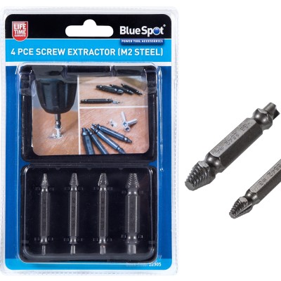 Blue Spot M2 Steel Damaged Screw Remover Extractor 4pc Set 22305 Bluespot