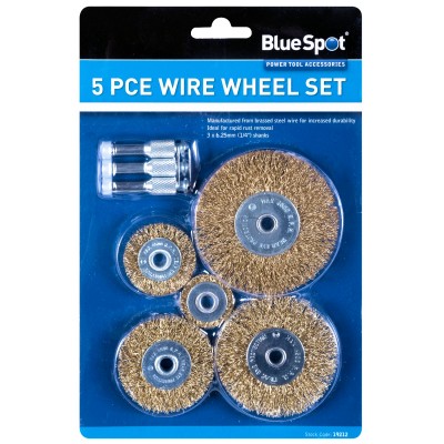 Blue Spot Tools Brassed Steel Wire Wheel 5pc Set 19212 Bluespot