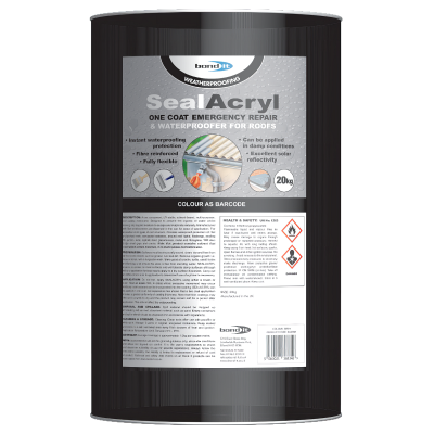 Bond It Sealacryl 20kg BLACK Fibre Reinforced Roof Coating SA20BL