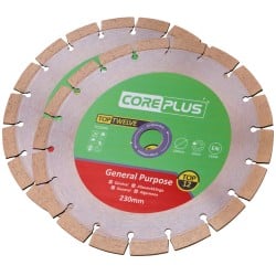 CorePlus 230mm Diamond Masonry Cutting 9 inch Grinder Blades x2 XMS25DB230