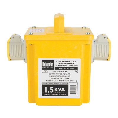 Defender 110v 1.5kVA Site 110 Volt Electric Transformer 16A E201512