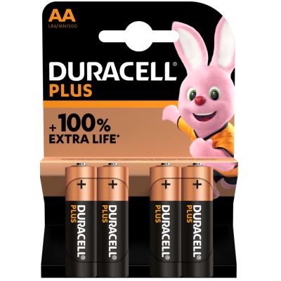 DURACELL Plus AA + 100% Extra Life Battery 4 Pack S18702