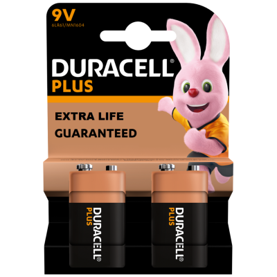 DURACELL Plus 9V PP3 Extra Life Smoke Alarm Battery 2pk S18718