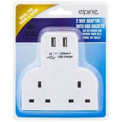 Elpine Twin Electric Socket Plug Adaptor and 5v USB Charger 31476C