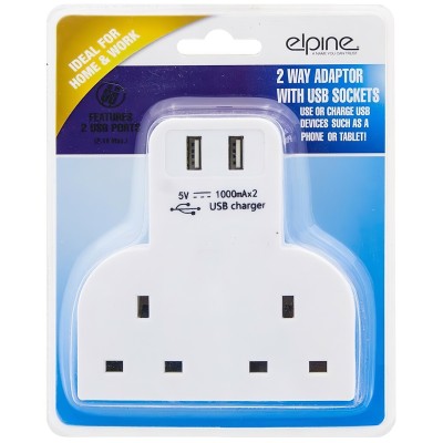 Elpine Twin Electric Socket Plug Adaptor and 5v USB Charger 31476C