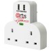 Elpine Twin Electric Socket Surge Protected Plug Adaptor USB Charger 31477C