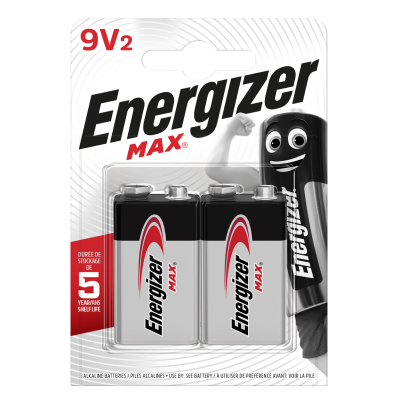 Energizer Max 9V PP3 Smoke Alarm Battery 6LR61 Twin Pack ENGMAXP9V2