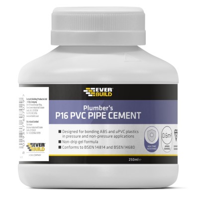 Everbuild P16 PVC Plastic Plumbing Pipe Cement 250ml 488408 P16PIPE