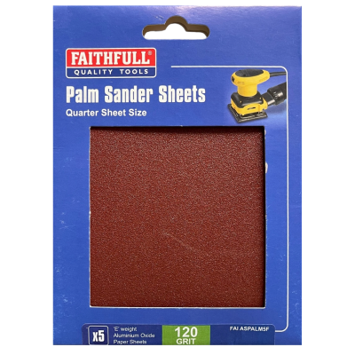 Faithfull Palm Sander 1/4 Sheets 120g Fine 5pk FAIASPALM5F 