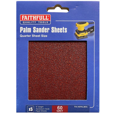 Faithfull Palm Sander 1/4 Sheets 60g Coarse 5pk FAIASPALM5C