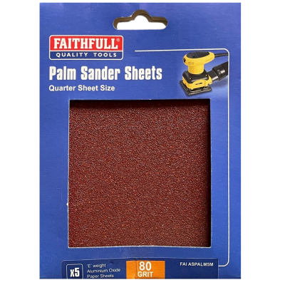 Faithfull Palm Sander 1/4 Sheets 80g Medium 5pk FAIASPALM5M