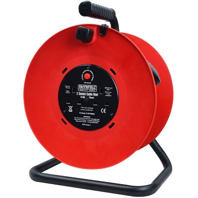 Faithfull Electric Cable Open Reel Drum Twin Socket 50m FPPCR50M
