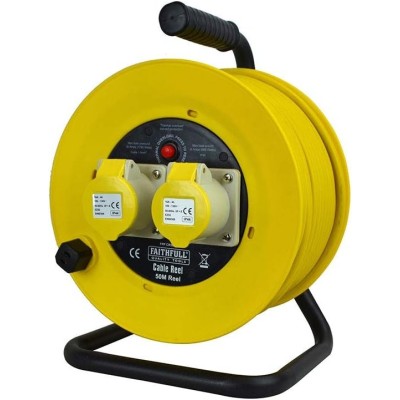 Faithfull 110 Volt Electric Cable Reel Drum Twin Socket 50m 110v FPPCR50ML