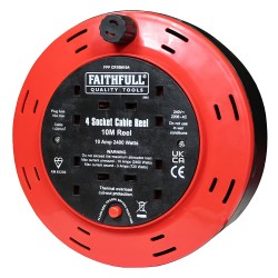 Faithfull 4 Socket Fast Rewind Electric Cable Reel 10m FPPCR10M10