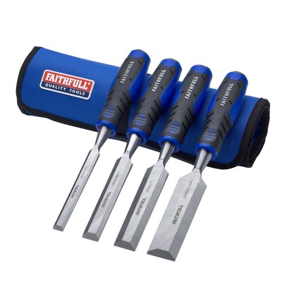 Faithfull Blue Wood Chisel 4pc Set and Storage Roll XMS23CHISEL4