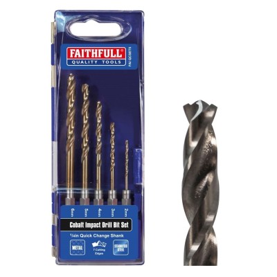 Faithfull FAIQCSET5 HSS M35 Cobalt Impact Drill Bit 5pc Set