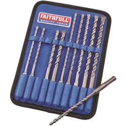 Faithfull SDS Plus Drill Bit 5.5mm to 12mm 10pc Set in Holder FAISDSSET10