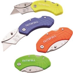 Faithfull Hi-Vis Folding Belt Clip Lock Back Utility Knife Blue Green Red Yellow XMS25UTILHV