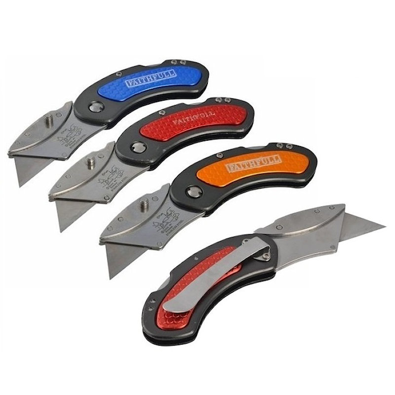 Faithfull FAITKUTILITY Folding Lock Back Utility Knife Red Orange Blue