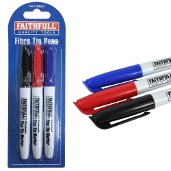 Faithfull Fine Tip Permanent Black Red Blue Marker Pen 3pk FAIFTMMIX3