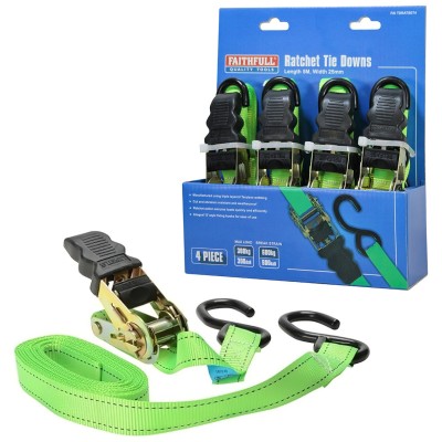 Faithfull FAITDRATSET4 5m Tie Down Ratchet Strap Pack of 4