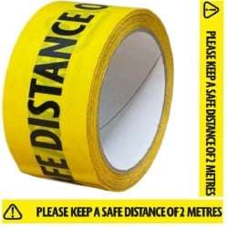 Faithfull Self Adhesive Hi Vis Yellow and Black Keep a Safe Distance 50mm Tape