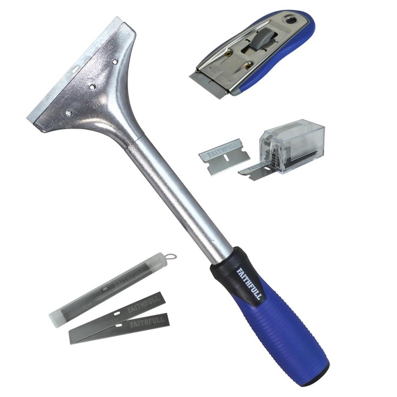 Faithfull FAISCRASET4 Long Handle Sharp Scraper Glass Set Sealants and Tools Direct