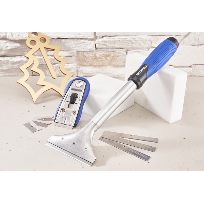 Faithfull FAISCRASET4 Long Handle Sharp Scraper Glass Set Sealants and Tools Direct