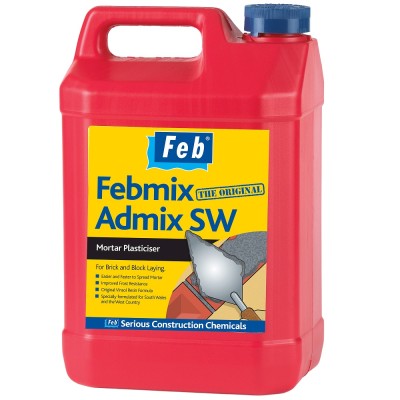 Feb Febmix Admix SW Mortar Plasticiser Admixture 5 Litre FBSWMIX5