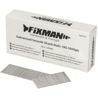 Fixman Galvanised Smooth-Shank Nails 25mm 18g 5000pk 585359 