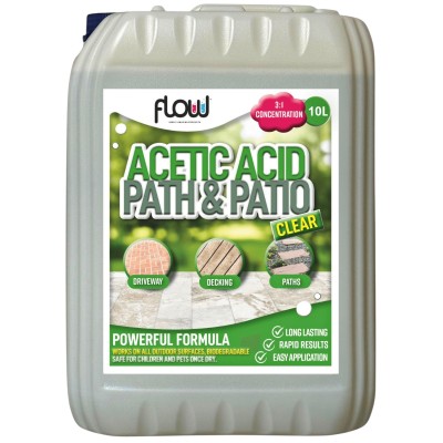 Flow Acetic Acid Garden Path and Patio Decking Clear Cleaner 10 Litre ACETIC10L
