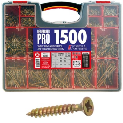 ForgeFix Multi Purpose Pozi Wood Screws 1500pc Organiser Set OPMPS1500Y 