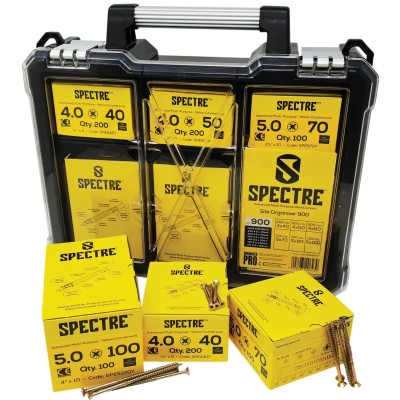 Forgefix Spectre Site Organiser Pro 900 pc Multi Purpose Wood Screw Set OPSPE900Y