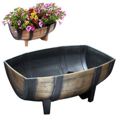 Kingfisher Wood Effect Plant Half Barrel Plastic Planter Trough 22 inch PPOT01