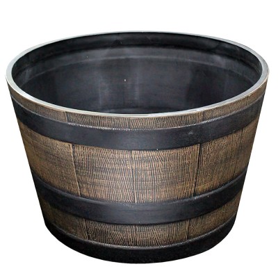 Kingfisher Wooden Effect Plant Barrel Plastic Planter Large 25 inch PPOTB2